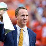 Peyton Manning holds the Lombardi Trophy to celebrate the Denver Broncos in win Super Bowl 50 at Sports Authority Field at Mile High before taking on the Carolina Panthers on September 8, 2016 in Denver, Colorado.  (Photo by Justin Edmonds/Getty Images)