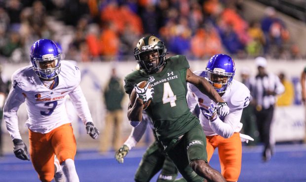 Wide receiver Michael Gallup #4 of the Colorado State Rams breaks into the open for a long run duri...
