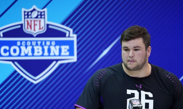 Notre Dame offensive lineman Quenton Nelson speaks to the media during NFL Combine press conference...