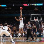 Omari Spellman #14 of the Villanova Wildcats and Isaiah Livers #4 of the Michigan Wolverines go up for the opening tip during the 2018 NCAA Men's Final Four National Championship game at the Alamodome on April 2, 2018 in San Antonio, Texas.  (Photo by Tom Pennington/Getty Images)