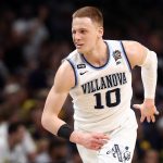 Donte DiVincenzo #10 of the Villanova Wildcats reacts after a shot in the second half against the Michigan Wolverines during the 2018 NCAA Men's Final Four National Championship game at the Alamodome on April 2, 2018 in San Antonio, Texas.  (Photo by Ronald Martinez/Getty Images)