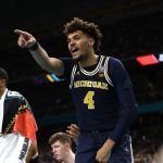 Isaiah Livers #4 of the Michigan Wolverines reacts against the Villanova Wildcats in the second half during the 2018 NCAA Men's Final Four National Championship game at the Alamodome on April 2, 2018 in San Antonio, Texas.  (Photo by Ronald Martinez/Getty Images)