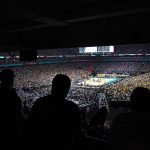 Fans watch the game in the first half in the 2018 NCAA Men's Final Four National Championship game between the Villanova Wildcats and the Michigan Wolverines at the Alamodome on April 2, 2018 in San Antonio, Texas.  (Photo by Josh Duplechian/NCAA Photos via Getty Images)