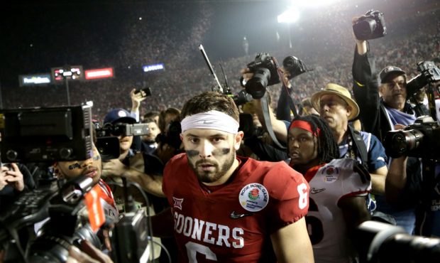 PASADENA, CA - JANUARY 01: Baker Mayfield #6 of the Oklahoma Sooners walks off the field after play...