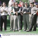 F363913 01: Ray Romano, left, Kevin Costner, Clint Eastwood and John Elway look down the fairway February 2, 2000 during the AT&T Pebble Beach National Pro-Am at the Pebble Beach Golf Links course in Pebble Beach, California. (Photo by Harry How)