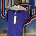 NEW YORK CITY - APRIL 26:  Terrell Suggs was selected tenth overall by the Baltimore Ravens at the 2003 NFL Draft on April 26, 2003 at Madison Square Garden in New York City. (Photo by Ezra Shaw/Getty Images)
