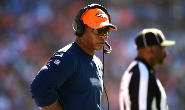 Head Coach Vance Joseph of the Denver Broncos is seen during the game against the Los Angeles Charg...