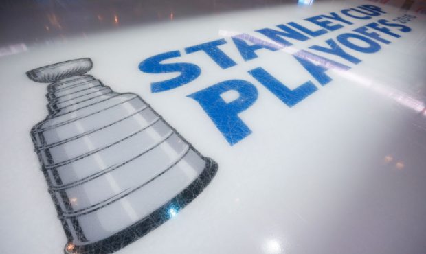 A general shot of the Stanley Cup Playoffs logo prior to Game Three of the Western Conference First...