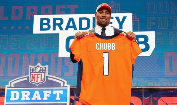 ARLINGTON, TX - APRIL 26: Bradley Chubb of NC State poses after being picked #5 overall by the Denv...