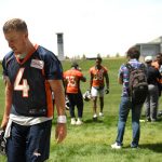 Denver Broncos quarterback Case Keenum (4) coming off the field after the morning session of the first day of Broncos OTA's at the UCHealth Training Center in Englewood. May 22, 2018 Englewood, Colorado. (Photo by Joe Amon/The Denver Post via Getty Images)