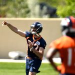 Denver Broncos quarterback Paxton Lynch (12) fires a pass on the first day of Broncos OTA's at the UCHealth Training Center in Englewood. May 22, 2018 Englewood, Colorado. (Photo by Joe Amon/The Denver Post via Getty Images)
