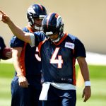 Denver Broncos quarterback Case Keenum (4) heads the team downfield on the first day of Broncos OTA's at the UCHealth Training Center in Englewood. May 22, 2018 Englewood, Colorado. (Photo by Joe Amon/The Denver Post via Getty Images)