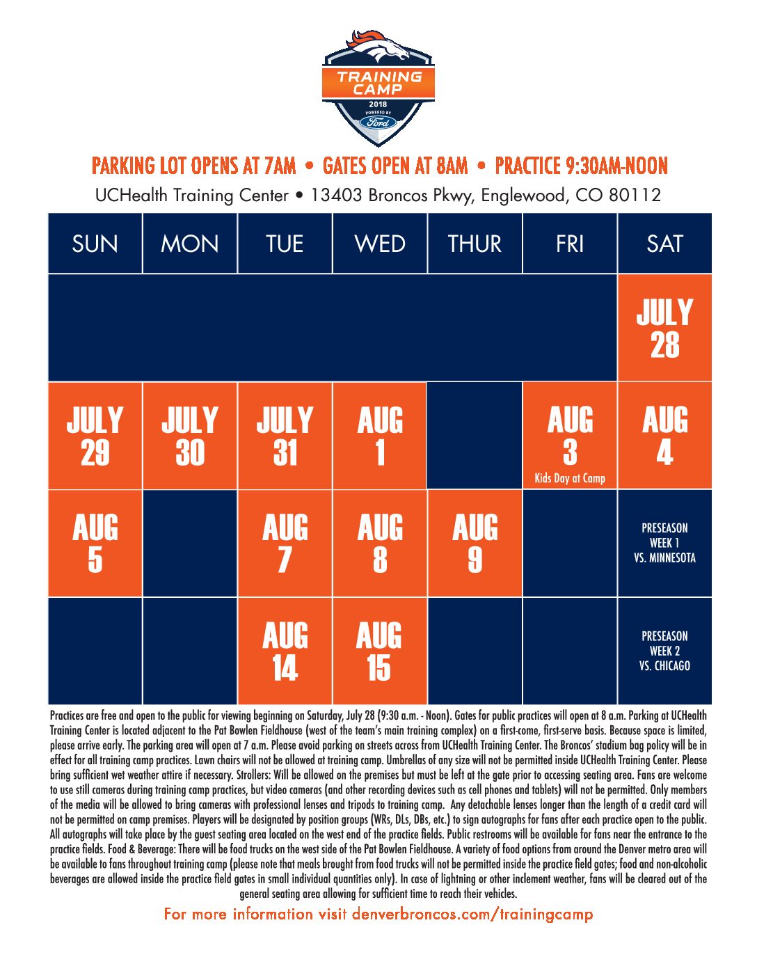 Broncos release 2018 schedule