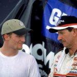 Dale Earnhardt Jr. and Dale Earnhardt Sr. pose for a photograph after the Pepsi Southern 500 at the Darlington Raceway on September 3, 2000 in Darlington, South Carolina.  (Photo by Craig Jones/Getty Images)