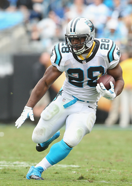 Jonathan Stewart #28 of the Carolina Panthers during their game at Bank of America Stadium on September 27, 2015 in Charlotte, North Carolina. (Photo by Streeter Lecka/Getty Images)