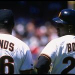 Bobby Bonds and son Barry of the San Francisco Giants look on during a game against the Florida Marlins at 3Com Park in San Francisco, California.  The Giants won the game, 10-4. Mandatory Credit: Otto Greule/Allsport