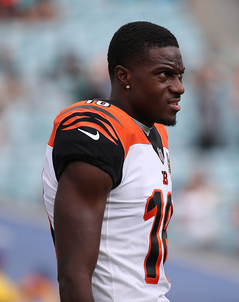 A.J. Green #18 of the Cincinnati Bengals works out on the field prior to the start of their game against the Jacksonville Jaguars at EverBank Field on November 5, 2017 in Jacksonville, Florida. (Photo by Logan Bowles/Getty Images)