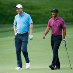 Peyton Manning and Tiger Woods walk down the fairway on the second hole during the pro-am of The Memorial Tournament Presented By Nationwide at Muirfield Village Golf Club on May 30, 2018, in Dublin, Ohio.  (Photo by Andy Lyons/Getty Images)