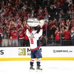 LAS VEGAS, NV - JUNE 07:  Alex Ovechkin #8 of the Washington Capitals hoists the Stanley Cup after his team defeated the Vegas Golden Knights 4-3 in Game Five of the 2018 NHL Stanley Cup Final at T-Mobile Arena on June 7, 2018 in Las Vegas, Nevada.  (Photo by Bruce Bennett/Getty Images)