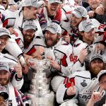 LAS VEGAS, NV - JUNE 07:  Alex Ovechkin #8 of the Washington Capitals poses with his teammates for the team photo after their 4-3 win over the Vegas Golden Knights to win the Stanley Cup in Game Five of the 2018 NHL Stanley Cup Final at T-Mobile Arena on June 7, 2018 in Las Vegas, Nevada.  (Photo by Bruce Bennett/Getty Images)