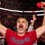 WASHINGTON, DC - JUNE 07: A Washington Capitals fan celebrates after the Washington Capitals win Game 5 of the Stanley Cup Final against the Vegas Golden Nights to capture the Stanley Cup during a watch party at Capitol One Area on June 7, 2018 in Washington, DC. The Washington Capitals defeated the Vegas Golden Knights 4-3. (Photo by Alex Edelman/Getty Images)
