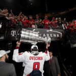 LAS VEGAS, NV - JUNE 07: Alex Ovechkin #8 of the Washington Capitals carries the Stanley Cup off the ice after his team defeated the Vegas Golden Knights 4-3 in Game Five of the 2018 NHL Stanley Cup Final at T-Mobile Arena on June 7, 2018 in Las Vegas, Nevada. (Photo by Bruce Bennett/Getty Images)
