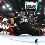 LAS VEGAS, NV - JUNE 07: Devante Smith-Pelly #25 of the Washington Capitals scores a third-period goal past Marc-Andre Fleury #29 of the Vegas Golden Knights in Game Five of the 2018 NHL Stanley Cup Final at T-Mobile Arena on June 7, 2018 in Las Vegas, Nevada. (Photo by Harry How/Getty Images)
