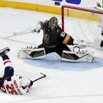 LAS VEGAS, NV - JUNE 07: Devante Smith-Pelly #25 of the Washington Capitals scores a third-period goal against Marc-Andre Fleury #29 of the Vegas Golden Knights in Game Five of the 2018 NHL Stanley Cup Final at T-Mobile Arena on June 7, 2018 in Las Vegas, Nevada. The Capitals defeated the Golden Knights 4-3. (Photo by Ethan Miller/Getty Images)
