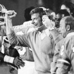 OCT 16 1978, OCT 21 1978; Football - Denver Broncos (No Action); Sidelines Coach Red Miller shows elation on the same play as Charlie West (40) and Bucky Dilts (10) walk back toward bench.; Coach Miller very happy after foley's interception in end zone;  (Photo By Kenn Bisio/The Denver Post via Getty Images)