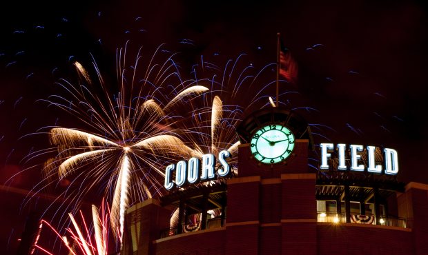 DENVER, CO - JULY 4: Fireworks explode over Coors Field after a game between the Colorado Rockies a...