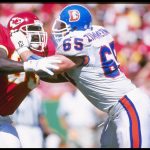 22 Sep 1996:  Offensive lineman Gary Zimmerman of the Denver Broncos (right) blocks Kansas City Chiefs defensive lineman John Browning during a game at Arrowhead Stadium in Kansas City, Missouri.  The Chiefs won the game, 17-14. Mandatory Credit: Stephen