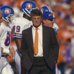 PASADENA, CA - JANUARY 25: Head coach Dan Reeves of the Denver Broncos walks on the sidelines during Super Bowl XXI against the New York Giants at the Rose Bowl on January 25, 1987 in Pasadena, California. The Giants defeated the Broncos 39-20. (Photo by Focus on Sport/Getty Images)