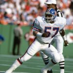 KANSAS CITY, MO - DECEMBER 18:  Tom Jackson #57 of the Denver Broncos in action against the Kansas City Chiefs during an NFL football game December 18, 1983 at Arrowhead Stadium in Kansas City, Missouri. Jackson played for the Broncos from 1973-86. (Photo by Focus on Sport/Getty Images)