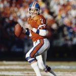John Elway #7,  Quarterback for the Denver Broncos during the American Football Conference West Divisional Round game against thePittsburgh Steelers on 7 January 1990 at the Mile High Stadium, Denver, Colorado,United States. The Broncos won the game 24 - 23.  (Photo by Tim DeFrisco/Allsport/Getty Images)