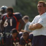 ENGLEWOOD, CO - JULY 31:   Englewood Bronco Head Coach Mike Shanahan yells out instructions during workouts at training camp on July 31, 2007 at the Paul D. Bowlen Memorial Broncos Centre in Englewood, Colorado.   (Photo by Steve Dykes/Getty Images)