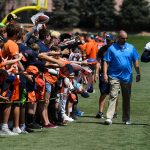 ENGLEWOOD, CO - JULY 28: Denver Broncos outside linebacker Von Miller #58 signs a glove to give to a lucky fan at Dove Valley July 28, 2017. (Photo by Andy Cross/The Denver Post via Getty Images)