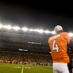 Case Keenum (4) of the Denver Broncos watches the action against the Chicago Bears during the second half on Aug. 18, 2018. (Photo by AAron Ontiveroz/The Denver Post via Getty Images)