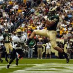 DENVER, CO, (SEPTEMBER 09, 2006) -- Rams wide receiver Kory Sperry hauled in a Caleb Hanie touchdown pass in the second quarter to go up 14-10 over the Buffs. CU met CSU at Invesco Field Saturday afternoon. (DENVER POST STAFF PHOTO BY KARL GEHRING)  (Photo By Karl Gehring/The Denver Post via Getty Images)