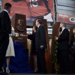 DENVER, CO - OCTOBER 30: Annabel Bowlen and family members unveil the bust of her husband Pat Bowlen in front of Sports Authority Field at Mile High Stadium. Denver Broncos owner Pat Bowlen will be inducted into the team's Ring of Fame against the Packers on Sunday, November 2, 2015. His bust was unveiled on Friday, October 30, 2015. (Photo by AAron Ontiveroz/The Denver Post via Getty Images)