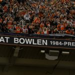 DENVER, CO - NOVEMBER 1: The name of Pat Bowlen is revealed in the stadium during the halftime ceremony honoring owner Pat Bowlen.  The Denver Broncos played the Green Bay Packers at Sports Authority Field at Mile High in Denver, CO on November 1, 2015. (Photo by Helen H. Richardson/The Denver Post via Getty Images)