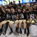 DENVER, CO - September 02: The Colorado Buffaloes celebrate with the students after defeating the Colorado State Rams 44-7 winning Rocky Mountain Showdown at Sports Authority Field at Mile High September 02, 2016. (Photo by Andy Cross/The Denver Post via Getty Images)
