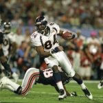 Denver Broncos tight end Shannon Sharpe (84) runs with the football after catching a pass during the Broncos 34-19 victory over the Atlanta Falcons in Super Bowl XXXIII on January 31, 1999 at Pro Player Stadium in Miami, Florida. (Photo by Allen Kee/Getty Images)