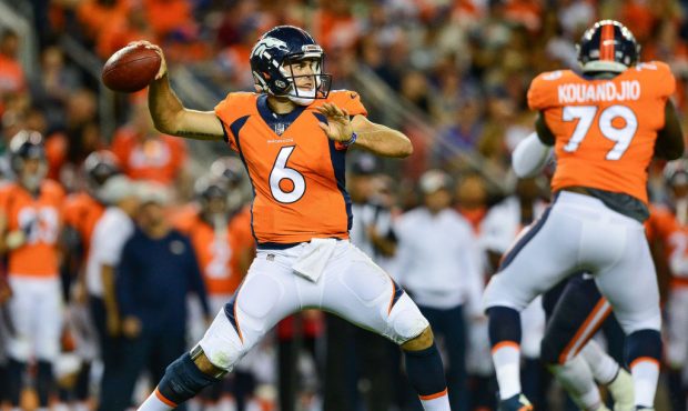 DENVER, CO - AUGUST 18:  Quarterback Chad Kelly #6 of the Denver Broncos passes against the Chicago...