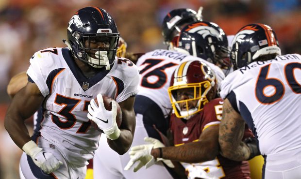 Running back Royce Freeman #37 of the Denver Broncos rushes for a touchdown against the Washington ...