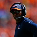 DENVER, CO - SEPTEMBER 16:  Head coach Vance Joseph of the Denver Broncos looks down the sideline during a game against the Oakland Raiders at Broncos Stadium at Mile High on September 16, 2018 in Denver, Colorado. (Photo by Justin Edmonds/Getty Images)