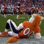 DENVER, CO - SEPTEMBER 16, 2018:  The Broncos mascot Miles sits on the sidelines during a break the fourth quarter on Sunday, September 16 at Broncos Stadium at Mile High. The Denver Broncos hosted the Oakland Raiders for the second game of the season. (Photo by Eric Lutzens/The Denver Post via Getty Images)