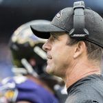 Head coach John Harbaugh of the Baltimore Ravens looks on against the Denver Broncos during the first half at M&T Bank Stadium on September 23, 2018 in Baltimore, MD.  (Photo by Scott Taetsch/Getty Images)