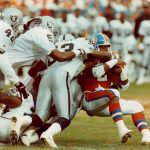 9-8-1992; G. Green is Crunched by Raiders; Football - Denver Broncos - 1992 - September Games; Special to Denver Post/Helen Davis; Gaston Green 3rd Quarter  (Photo By The Denver Post via Getty Images)