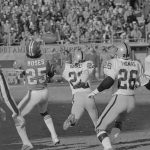 (Original Caption) Denver Bronco's Haven Moses looks back for the Oakland Raiders that weren't there, as he takes a Craig Morton pass 74 yards for a touchdown in the first quarter of the AFC championship.