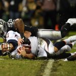 OAKLAND, CA - NOVEMBER 06:   Khalil Mack #52 of the Oakland Raiders sacks Trevor Siemian #13 of the Denver Broncos in their game at Oakland-Alameda County Coliseum on November 6, 2016 in Oakland, California. (Photo by Thearon W. Henderson/Getty Images)
